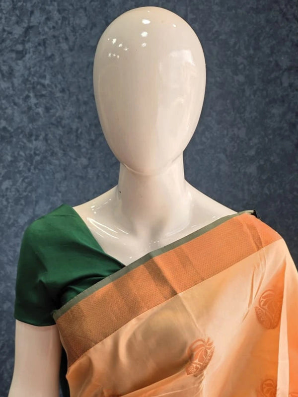 Contrast Light Orange Green Semi Silk Saree
