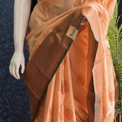 Contrast Light Orange Green Semi Silk Saree