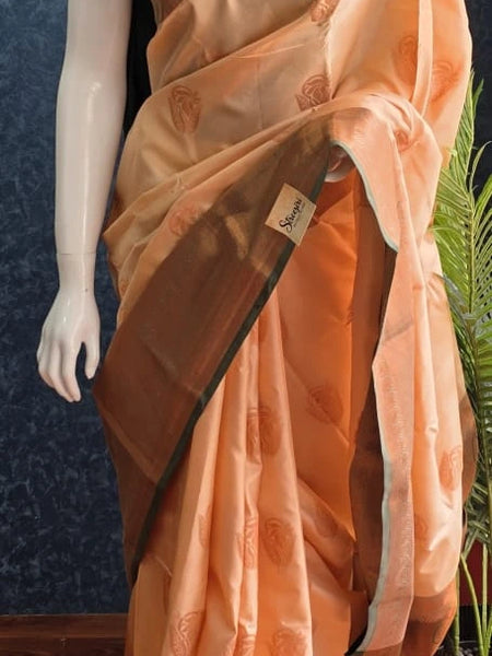 Contrast Light Orange Green Semi Silk Saree