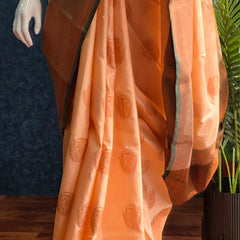 Contrast Light Orange Green Semi Silk Saree