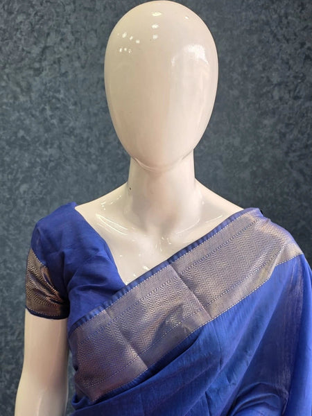 Self Blue Semi Silk Saree