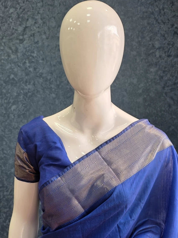 Self Blue Semi Silk Saree