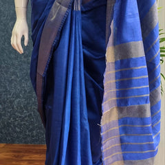 Self Blue Semi Silk Saree