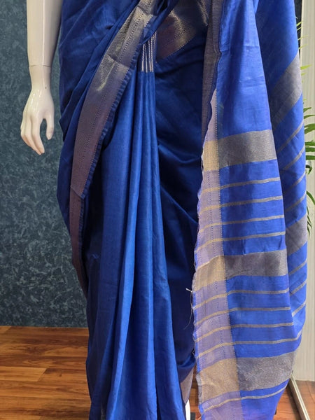 Self Blue Semi Silk Saree