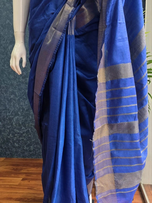 Self Blue Semi Silk Saree