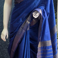 Self Blue Semi Silk Saree