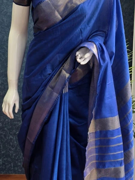 Self Blue Semi Silk Saree