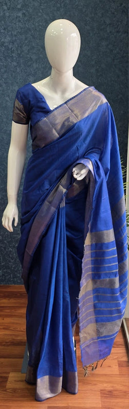 Self Blue Semi Silk Saree