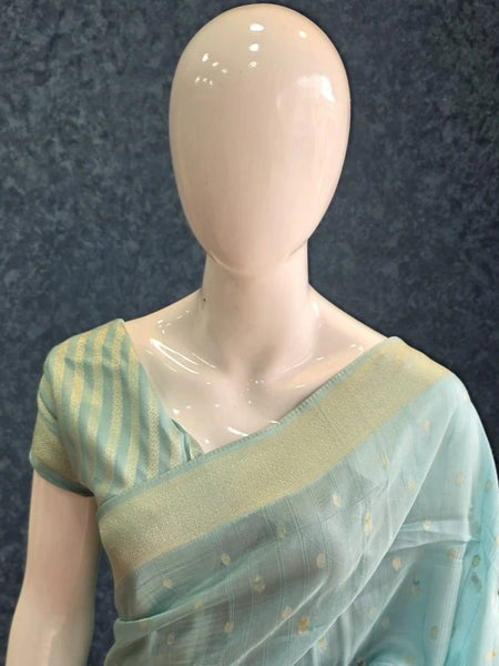 Floral Light Blue Tussar Silk Saree