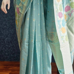 Floral Light Blue Tussar Silk Saree