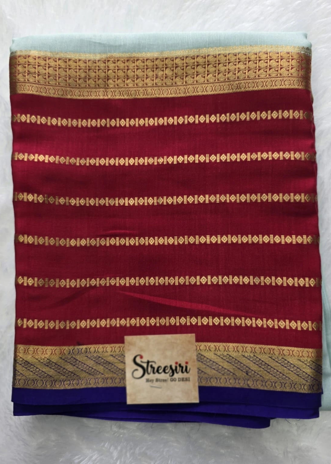 Pure Mysore Silk Light Blue Red