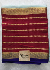 Pure Mysore Silk Light Blue Red