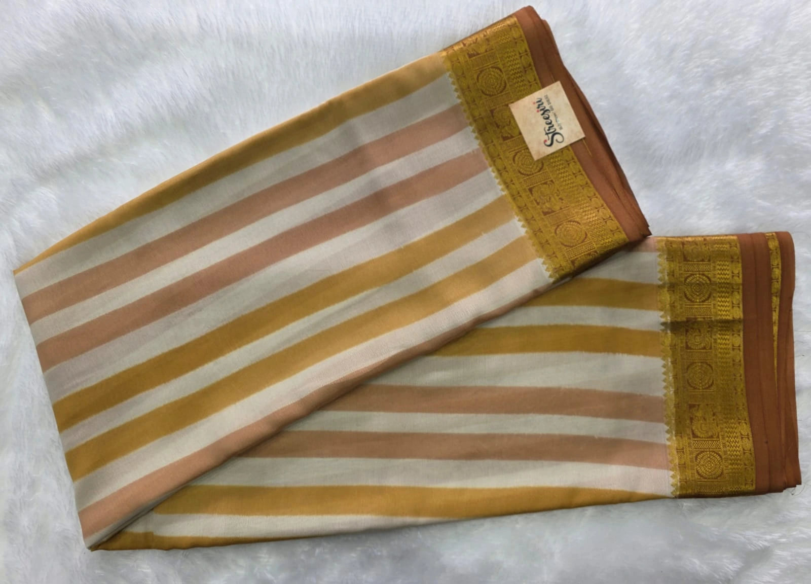 Pure Mysore Silk Stripes Gold Cream