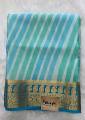 Pure Mysore Silk Stripes Ice Blue White