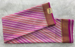 Pure Mysore Silk Cross Line Rose Pink White