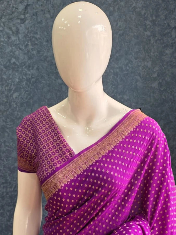Pure Banarasi Crepe Silk Saree Self