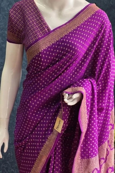 Pure Banarasi Crepe Silk Saree Self
