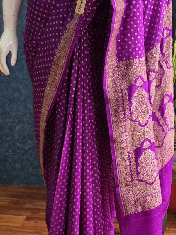 Self Pure Banarasi Crepe Silk Saree