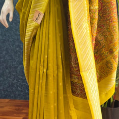 Brocade Blouse Mustard Paithani Silk Saree