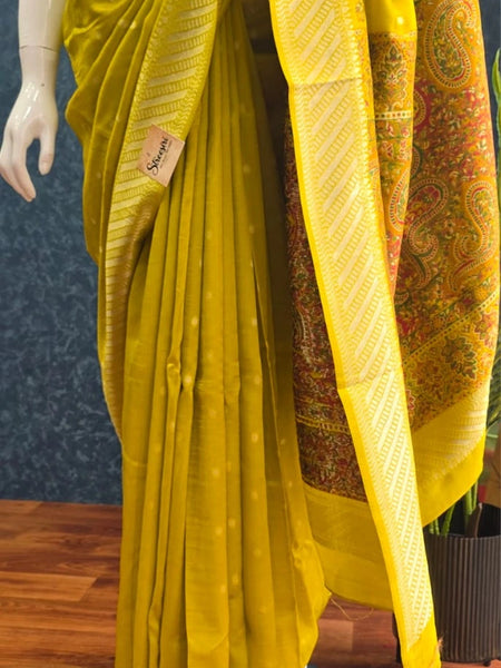 Brocade Blouse Mustard Paithani Silk Saree