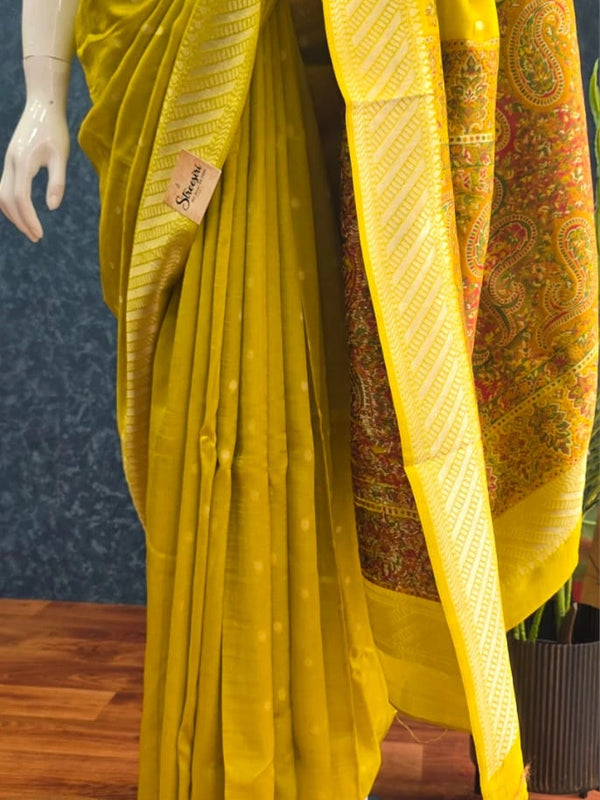 Brocade Blouse Mustard Paithani Silk Saree