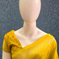Brocade Blouse Mustard Paithani Silk Saree