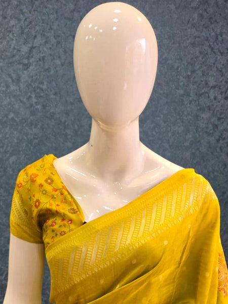 Brocade Blouse Mustard Paithani Silk Saree