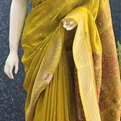 Brocade Blouse Mustard Paithani Silk Saree