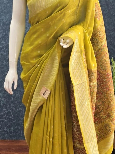 Brocade Blouse Mustard Paithani Silk Saree