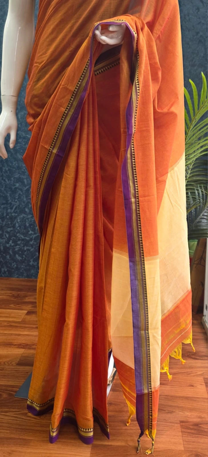Narayanpet Cotton Saree Orange Purple