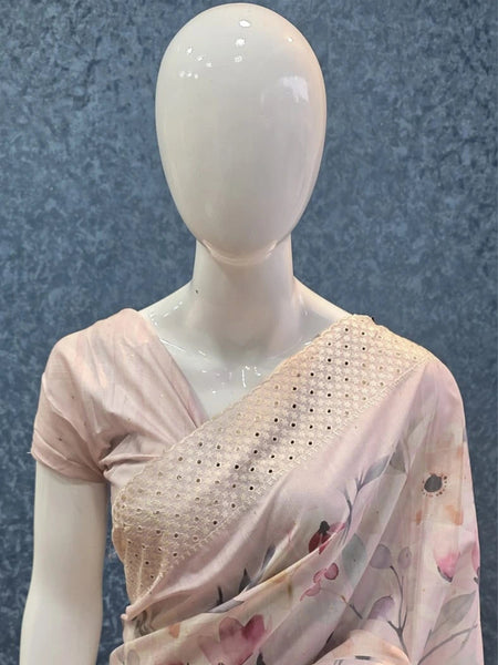 Floral Peach Viscose Saree