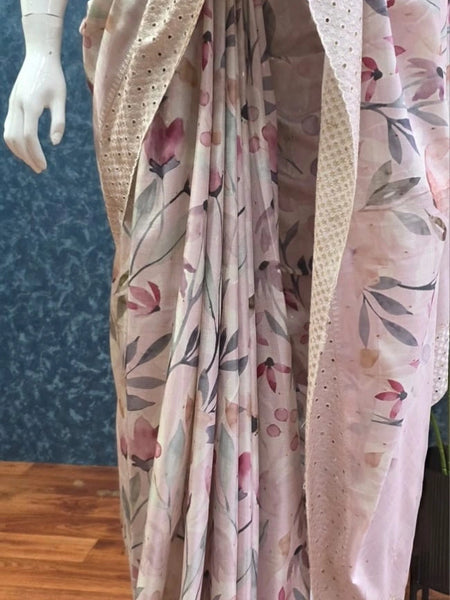 Floral Peach Viscose Saree