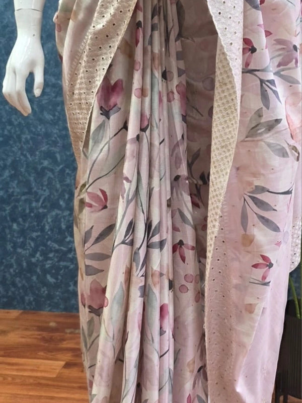 Floral Peach Viscose Saree
