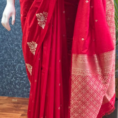 Butta Blouse Red Semi Silk Saree