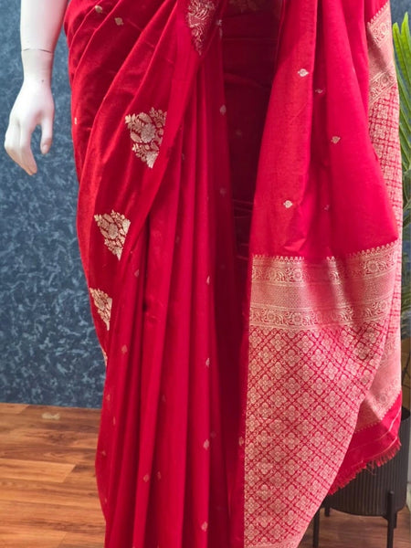 Butta Blouse Red Semi Silk Saree