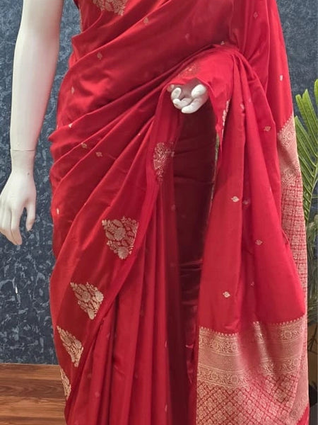 Butta Blouse Red Semi Silk Saree