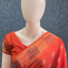Soft Dark Orange Cotton Silk Saree