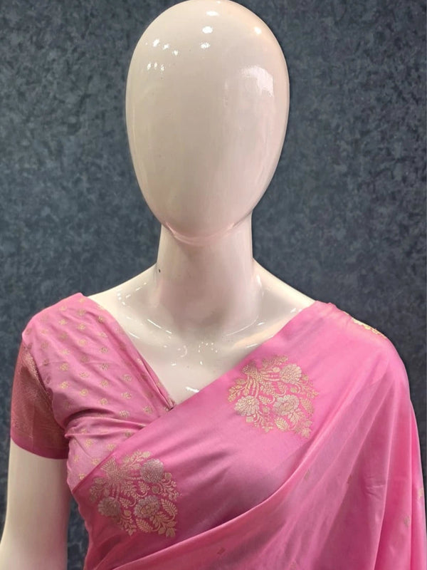Butta Blouse Pink Semi Silk Saree