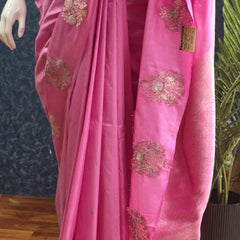 Butta Blouse Pink Semi Silk Saree