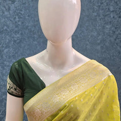 Contrast Parrot Green Semi Crepe Silk Saree