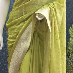 Contrast Parrot Green Semi Crepe Silk Saree