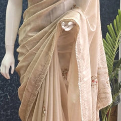 Embroider Half White Linen Saree