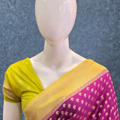 Contrast Purple Parrot Green Gorgette Saree