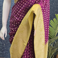 Contrast Purple Parrot Green Gorgette Saree