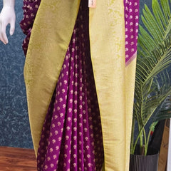 Contrast Purple Parrot Green Gorgette Saree