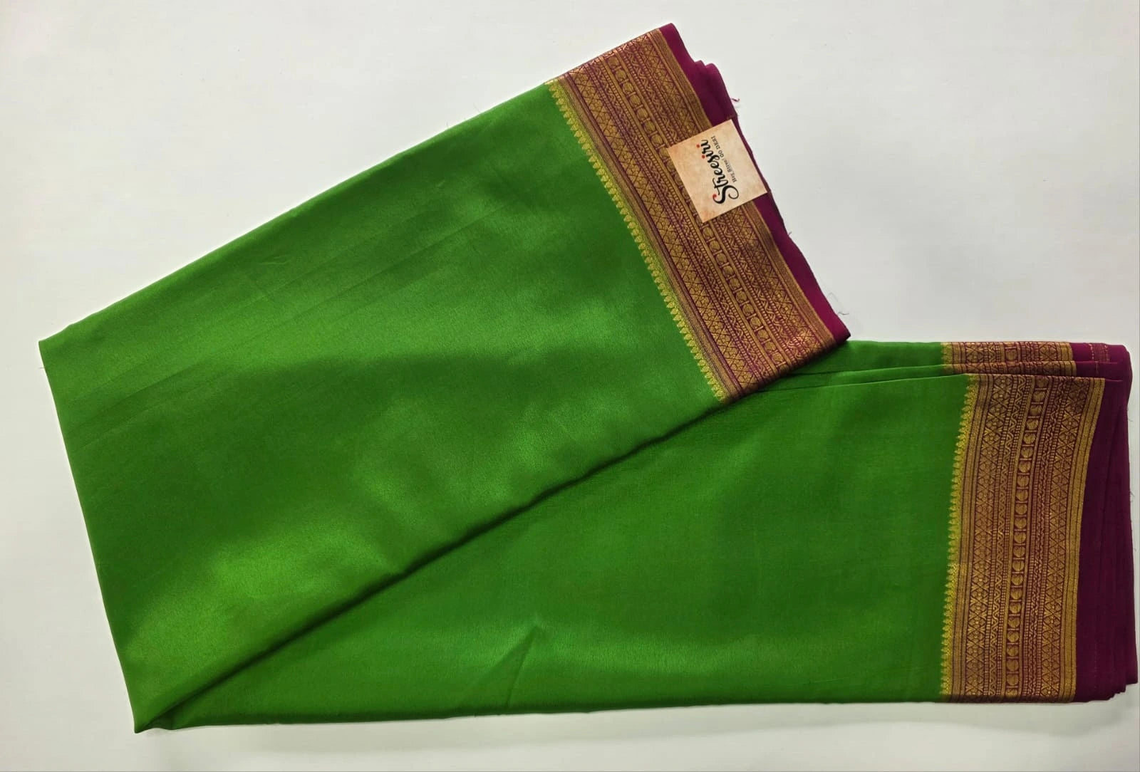 Pure Mysore Silk Parrot Green Maroon