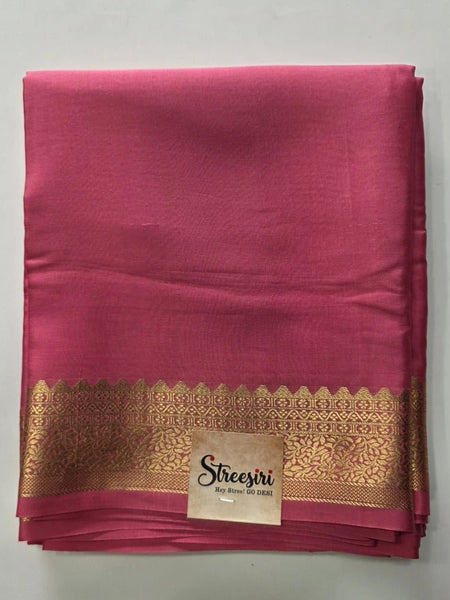 Pure Mysore Baby Pink Gold Crepe Silk Saree