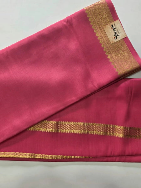 Pure Mysore Baby Pink Gold Crepe Silk Saree