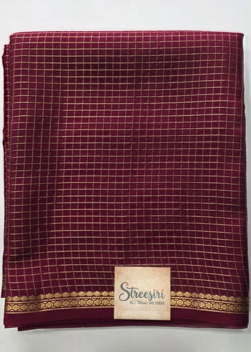 Pre Mysore Silk Maroon Checks