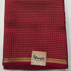 Pure Mysore Checks Red Crepe Silk Saree